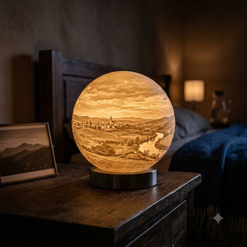 Lámpara luna encendida con una foto