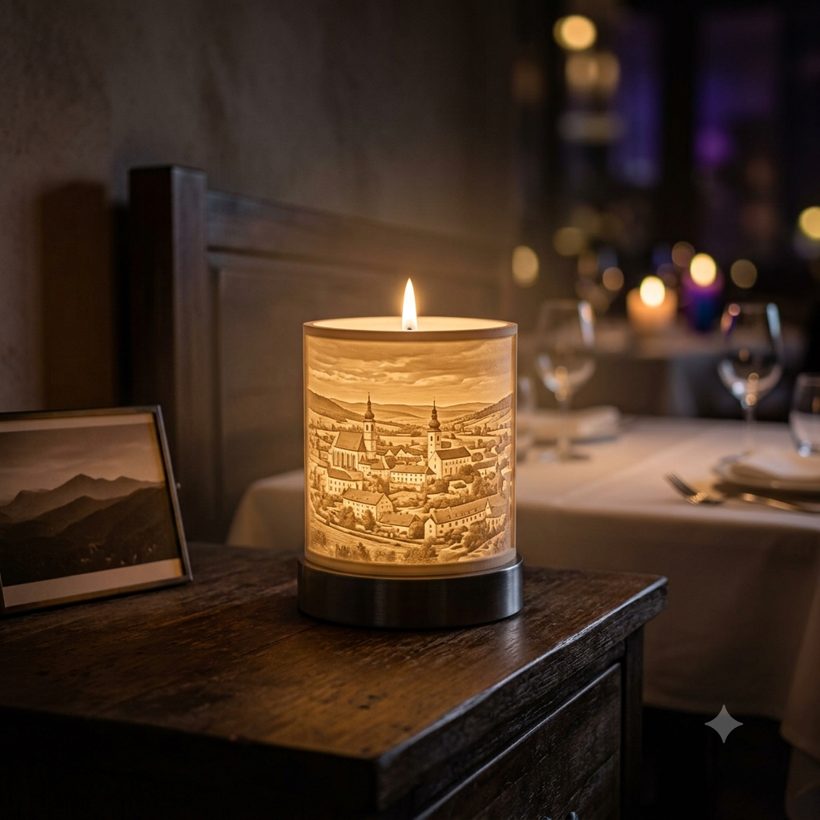 Portavelas de litofanía encendido