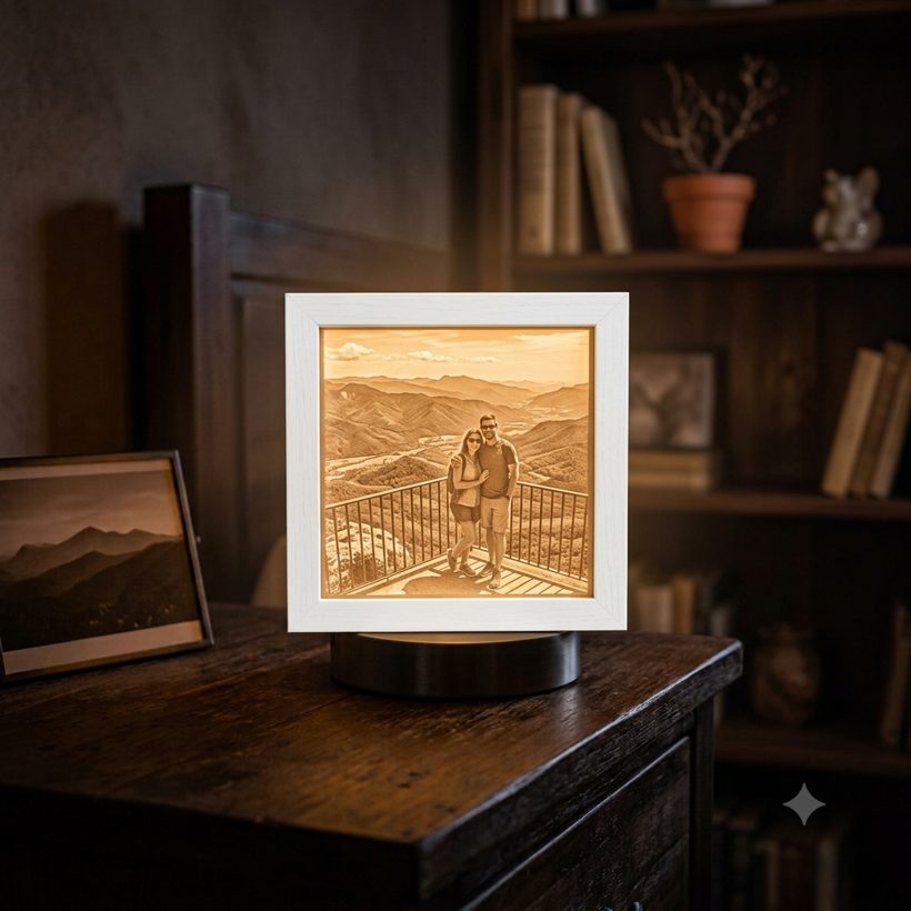 Litofanía con foto del cliente, encendida